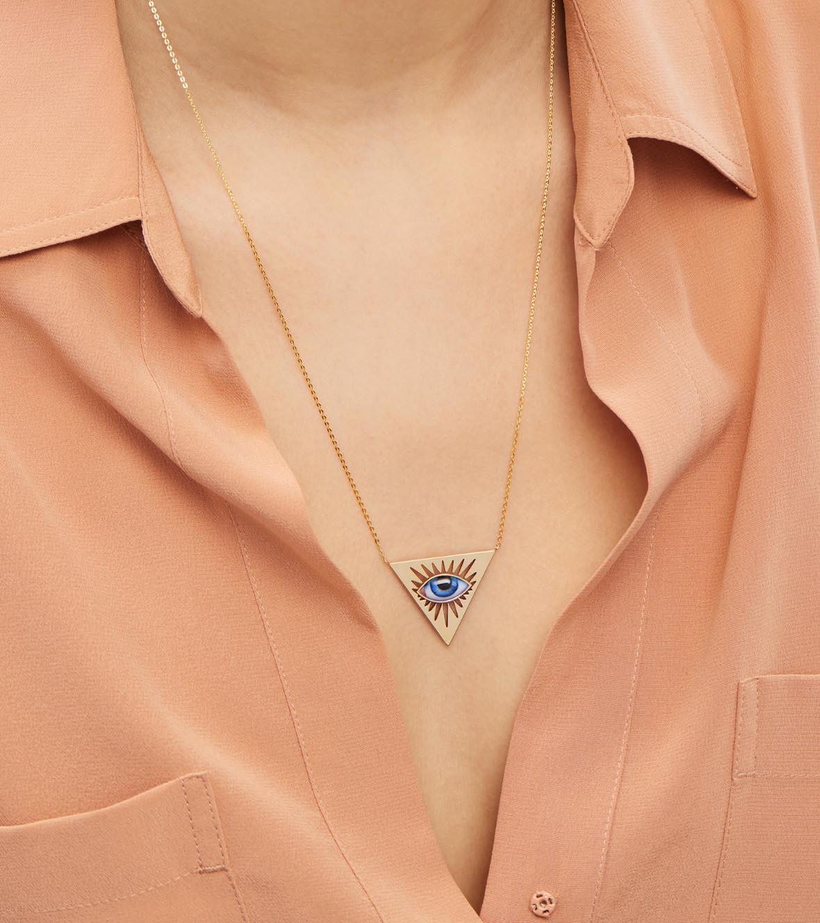 14K Yellow Gold "Isida Petit Bleu" Necklace With A Small Blue Enameled Eye